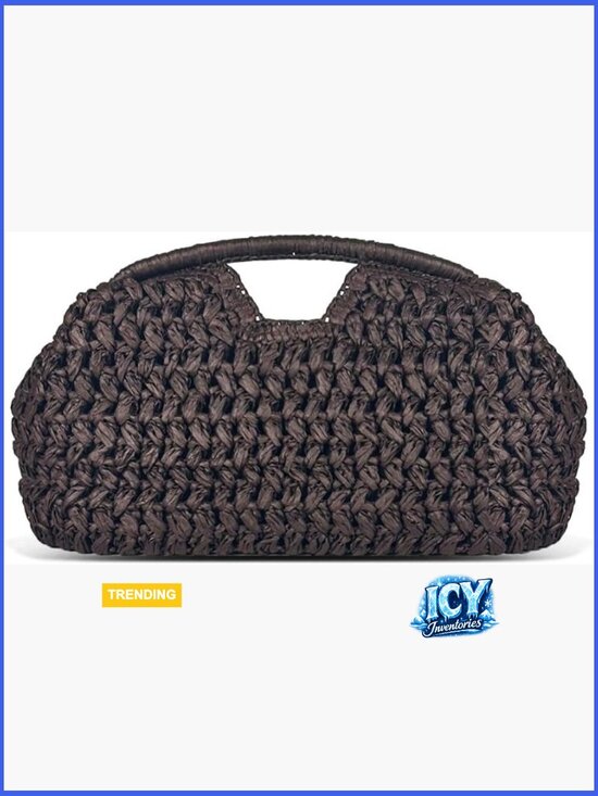 Handbags - Large Woven Straw Satchel Handbag with Top Handle for Beach Vacation